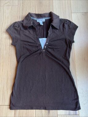 Betty Blue Brown Polka Dot Short Sleeve Collared Tee